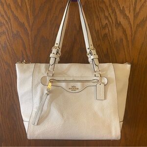 Coach Cream Pebbled Leather Tote with Gold Hardware